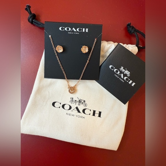 COACH Tea Rose Earring And Necklace Set- New - Picture 1 of 2